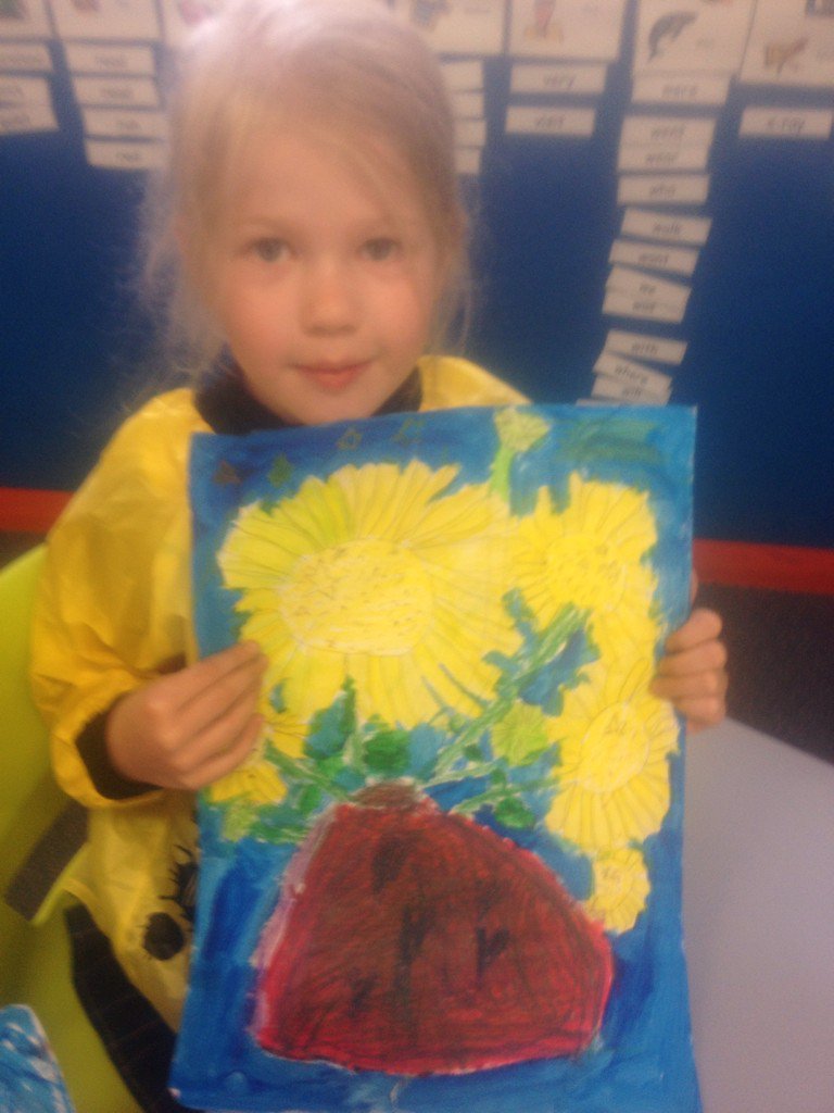 year1bethany's tweet photo. Van Gogh sun flowers brush strokes and art appreciation from graphics to paint https://t.co/Rd1nYspMcw