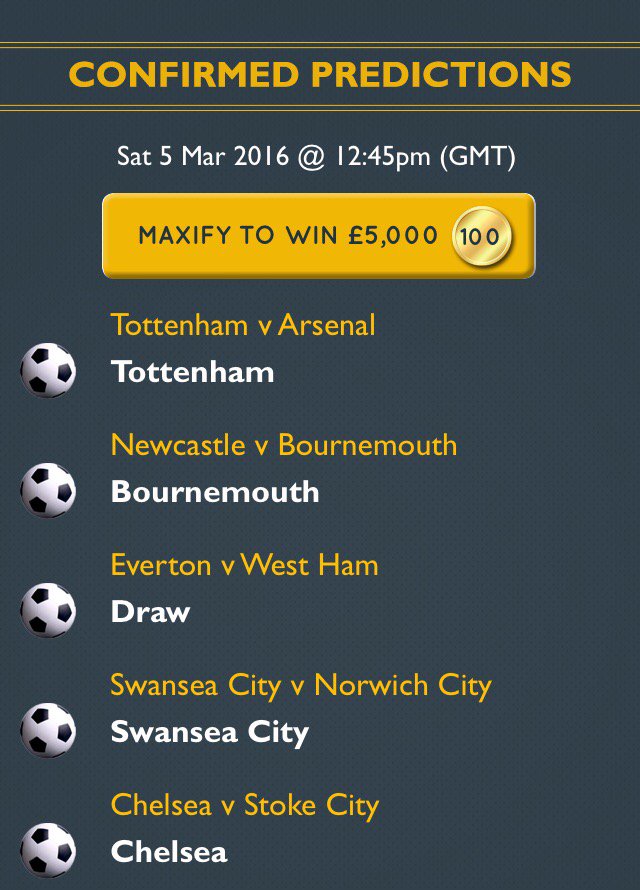 See my #EPL predictions for <a href="/uMAXitFootball/">uMAXit Football</a>. Predict FREE &amp; WIN weekly cash prizes bit.ly/1Mk6WNW