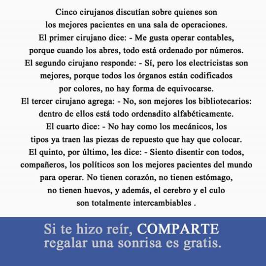martapfdez90's tweet image. #FrasesParaComenzarUnaPelea 😂
¿Quienes son los mejores pacientes en una sala de operaciones? 😂
#FelizSábado