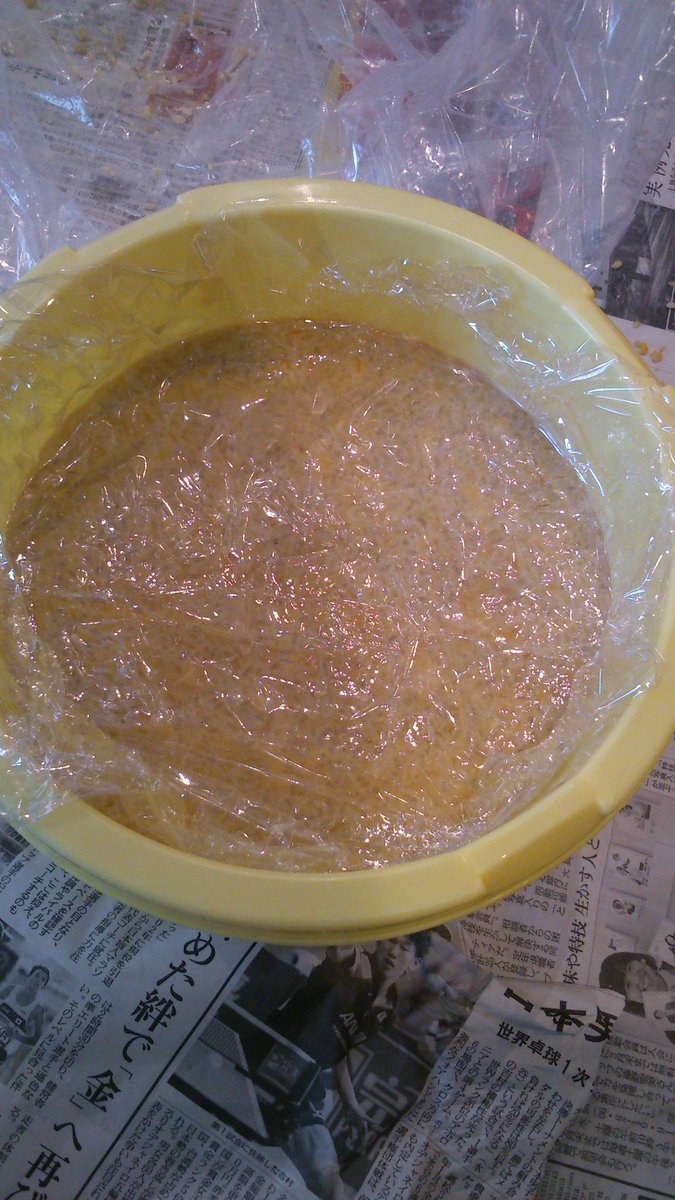 初お味噌仕込み☆私だけ豆がゴロゴロ残ってたので、3人で揉みもみ～！皆さんのお陰で形になりました(*^^*)6か月後のお味やいかに♪