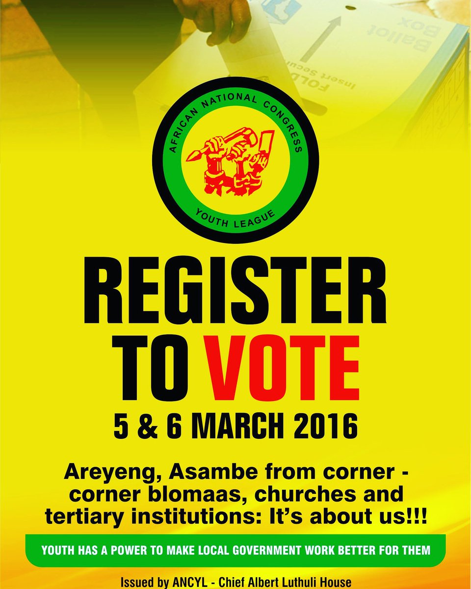 ANCYL_Wits's tweet photo. Today SA #RegisterToVote for local elections. Don't be left behind when we move forward as a nation #WeAreTheFuture https://t.co/86TuEtNuEP