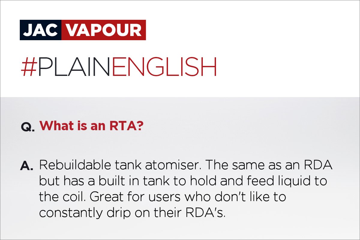 Jacvapour's tweet image. In the market for a new tank? Have you considered an RTA?#advancedvapers #plainenglish
