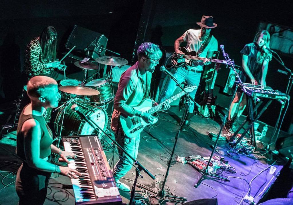 NeatBeet's tweet photo. @radiationcity, doused in cyan light here at @roughtradenyc, released their second full length in Feb, Synesthetica… https://t.co/jfCxa2rWxB