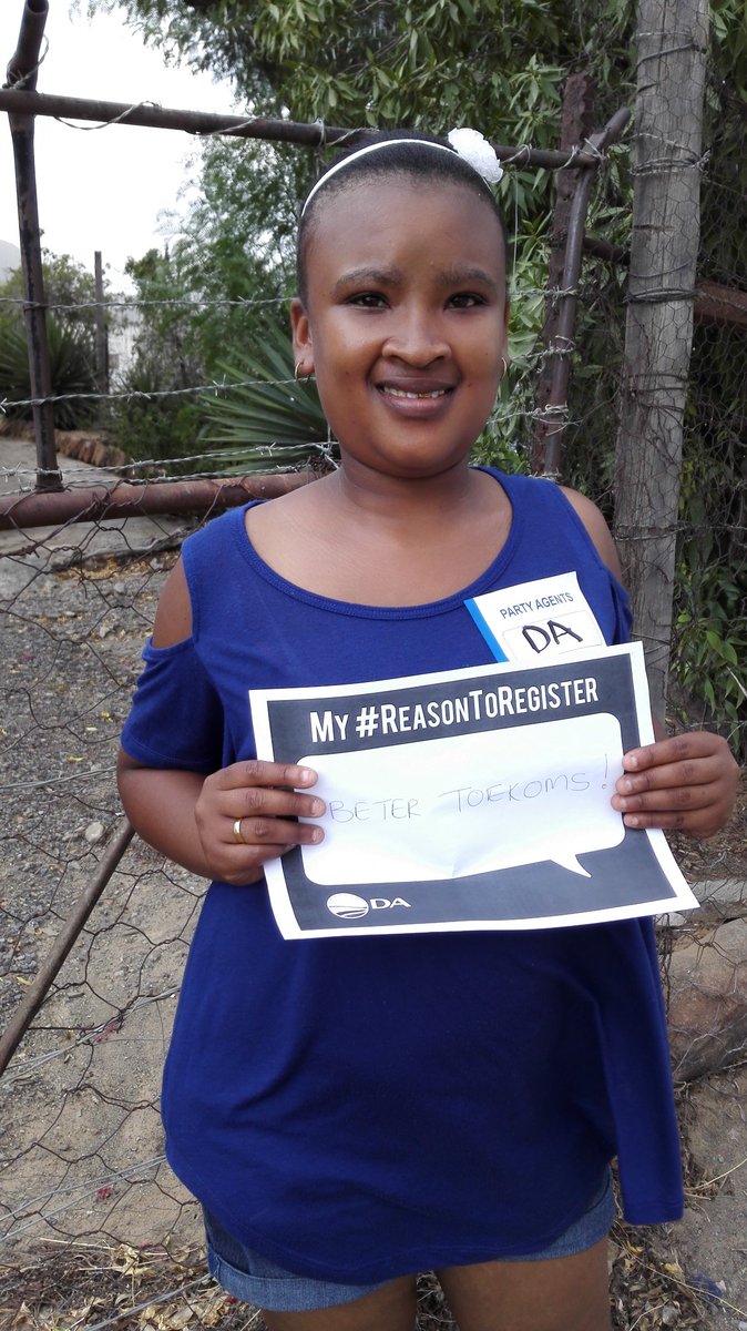 Karoo_stories's tweet photo. My #reasontoregister Die Jeug Soek 'n Beter toekoms #RegisterForChange @Our_DA @AnnetteLovemore @AtholT @Samjank https://t.co/7mCJUWY385