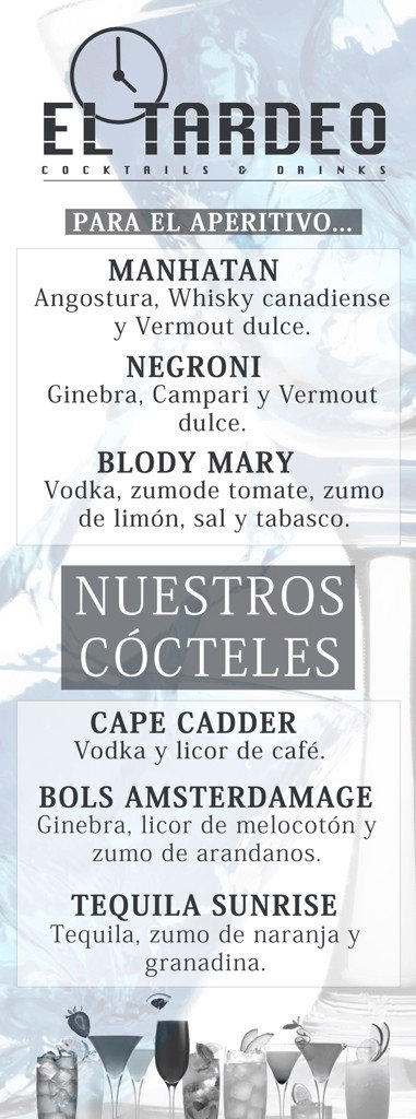 Diseño carta de coctelería para #ElTardeo