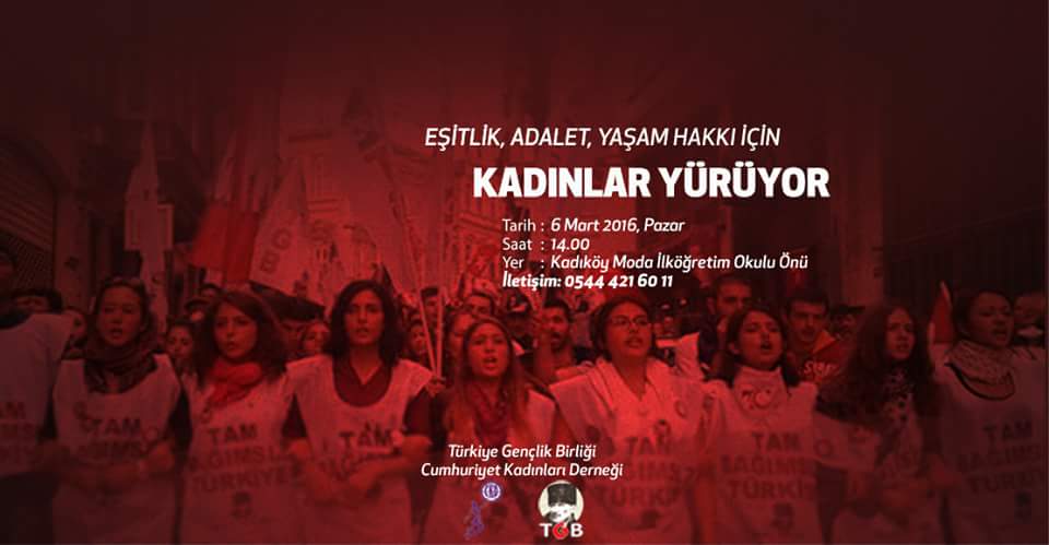 Eşitlik, Adalet, Yaşam Hakkı İçin Kadınlar Yürüyor.
6 Mart Pazar, Saat 14.00 
#kadınlaraeşitlikadaletyaşamhakkı