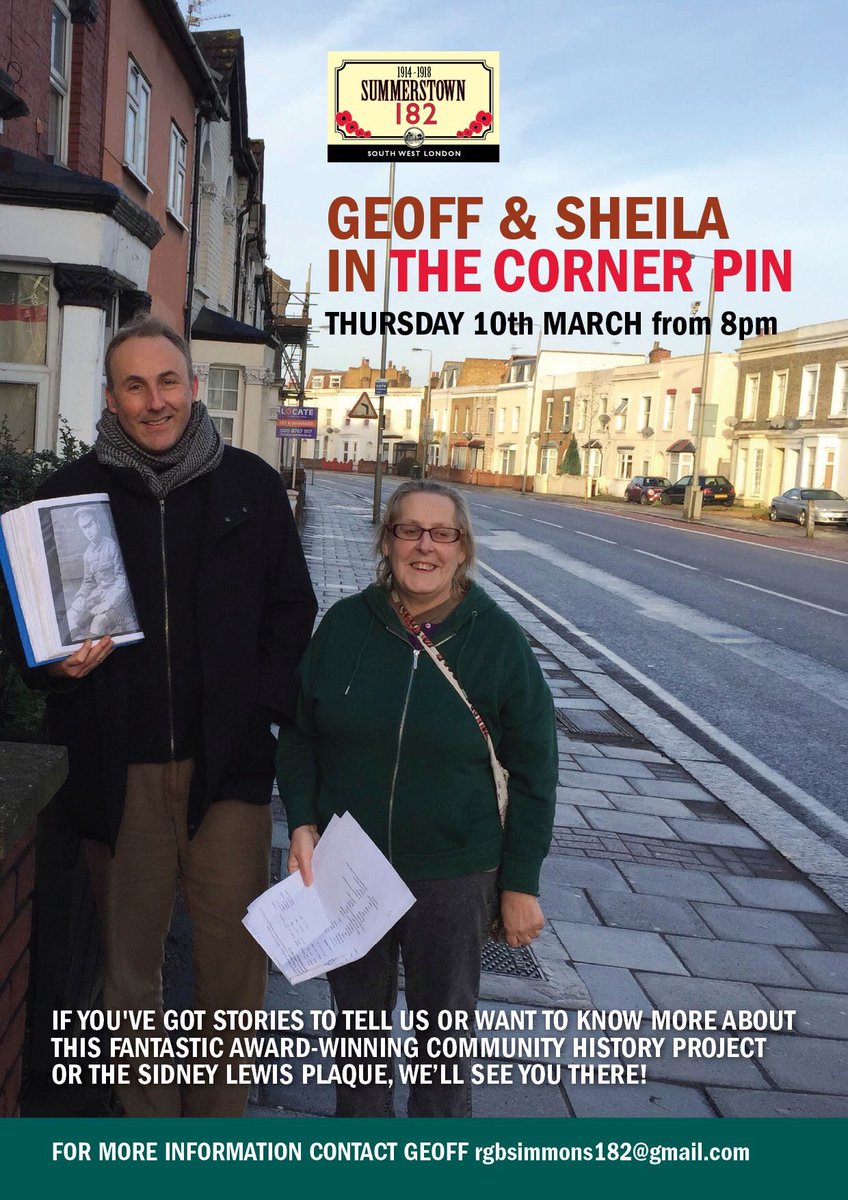summerstown182's tweet photo. Meet Geoff & Sheila in #TheCornerPin on Thursday to find out more about #Summerstown182 & Sid Lewis Plaque #Tooting https://t.co/n51Eu4ooxy