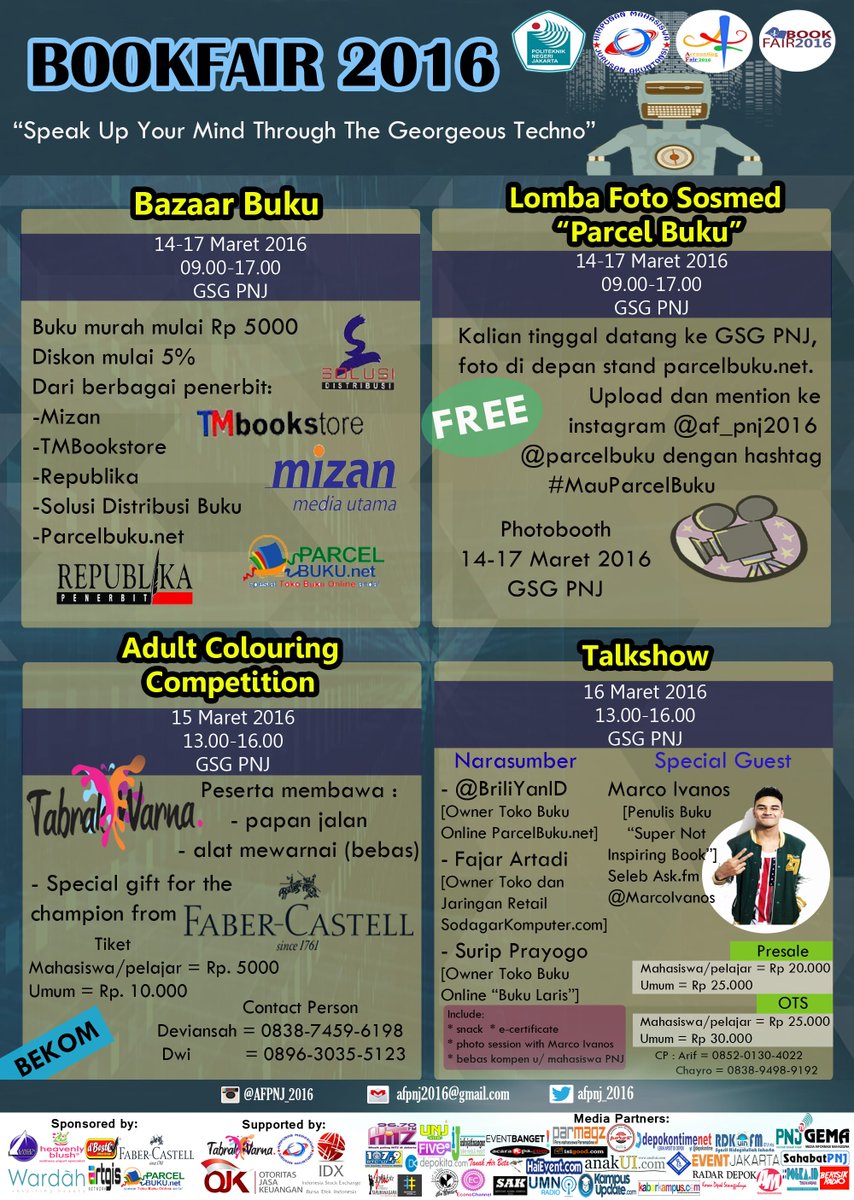 [TOMORROW] Entrepreneur in Action,Bazaar &amp; last day of Book Fair @AFPNJ_2016 at Politeknik Negeri Jakarta! Join us!