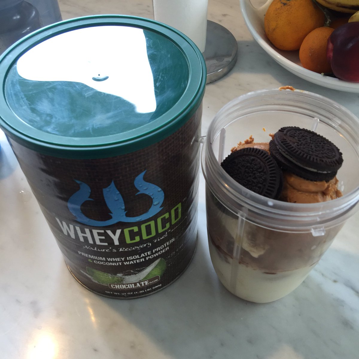 BrianLopes's tweet photo. Any better recipe then this after a long ride? Almond milk, ice, banana, peanut butter, 2 GF cookies, &amp; @wheycoco 😋 https://t.co/wvzWpRKcnB
