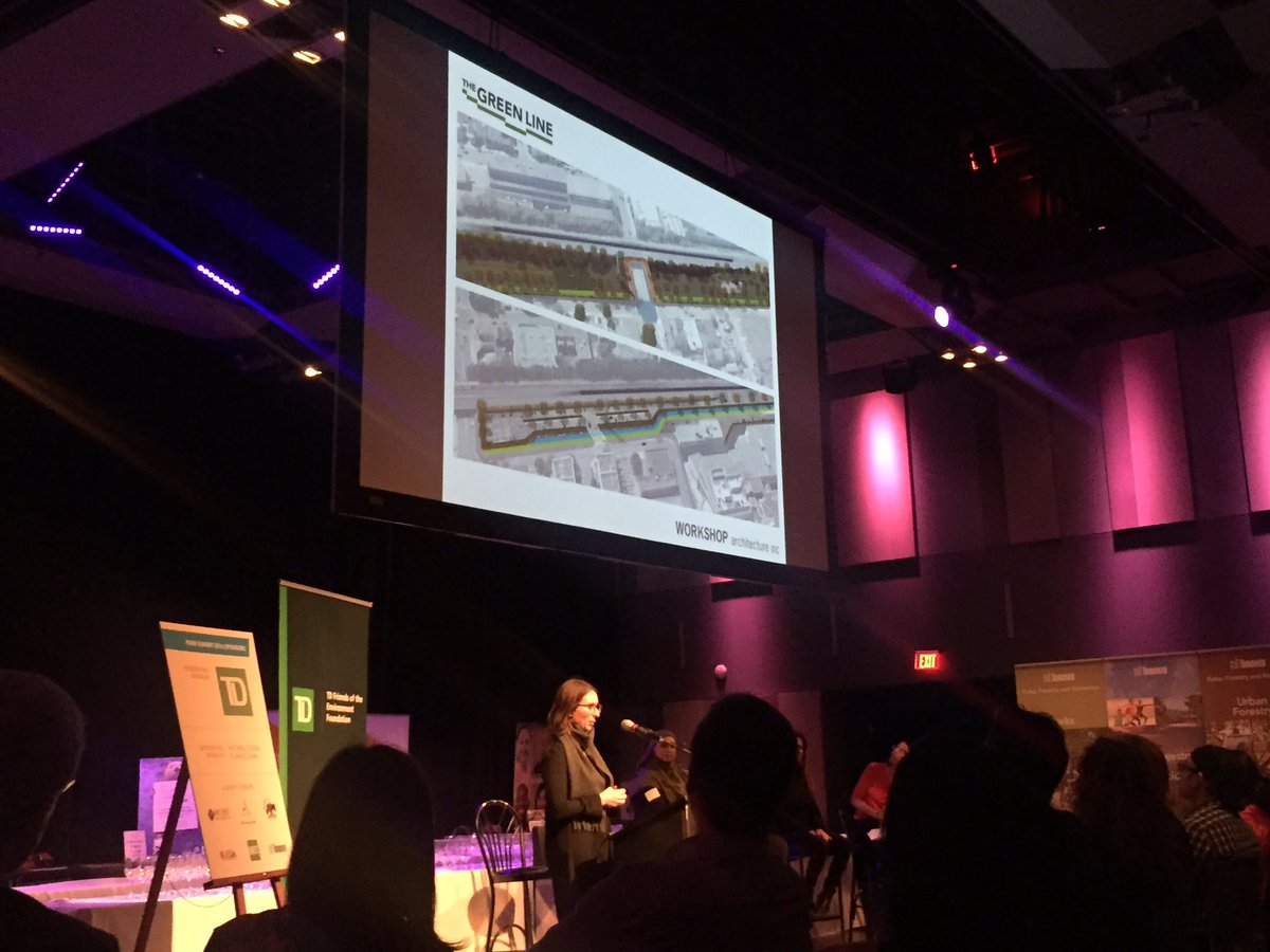 GreenLineTO's tweet image. Helena Grdadolnik from @WorkshopArch talking up potential of #greenlineTO at park summit. #parkTO
