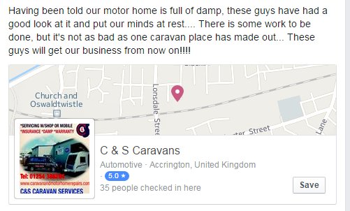 hyndburnnet's tweet photo. @cscaravans This just popped up on my FB page: Recommendations go a long way. #Accrington #Hyndburn #Caravan https://t.co/dtciSvXFAG