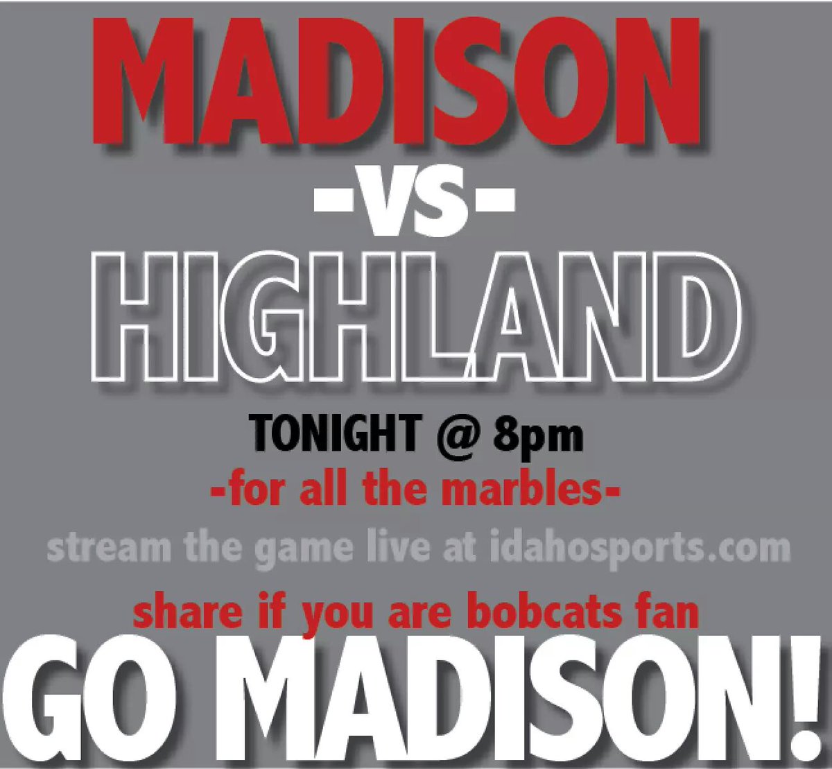 Madison_Schools's tweet photo. Bobcats, UNITE! RT @MadisonBobcats1 @MHS_Bobcats @madisonbobcats @madison_maniacs #wearemadison #idpreps https://t.co/mzj5Tho6hf