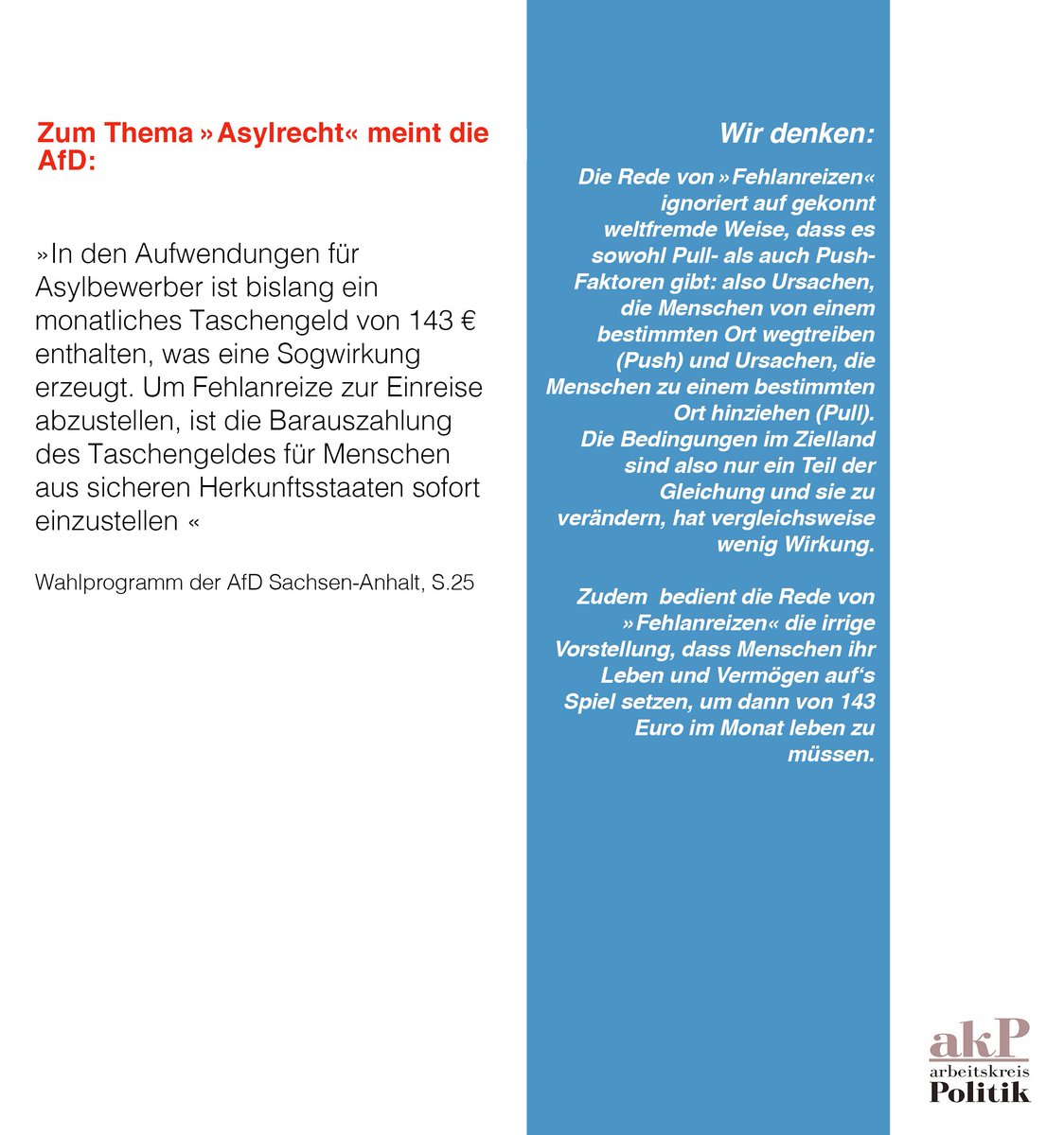 AfD_Kritik's tweet photo. Noch mehr #irrige #Behauptungen und kruder #Rechtspopulismus zum Asylrecht? Nicht möglich? Und ob: #AfD LSA #ltw16 https://t.co/oCwfrWRNFG