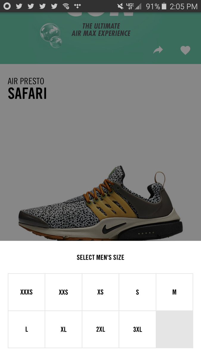 air presto size chart