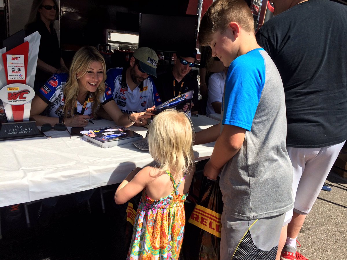 <a href="/RacerDinah/">Dinah Weisberg</a> <a href="/BERG_Racer/">John Weisberg</a> meets young fans during autograph session :) #PWCCOTA