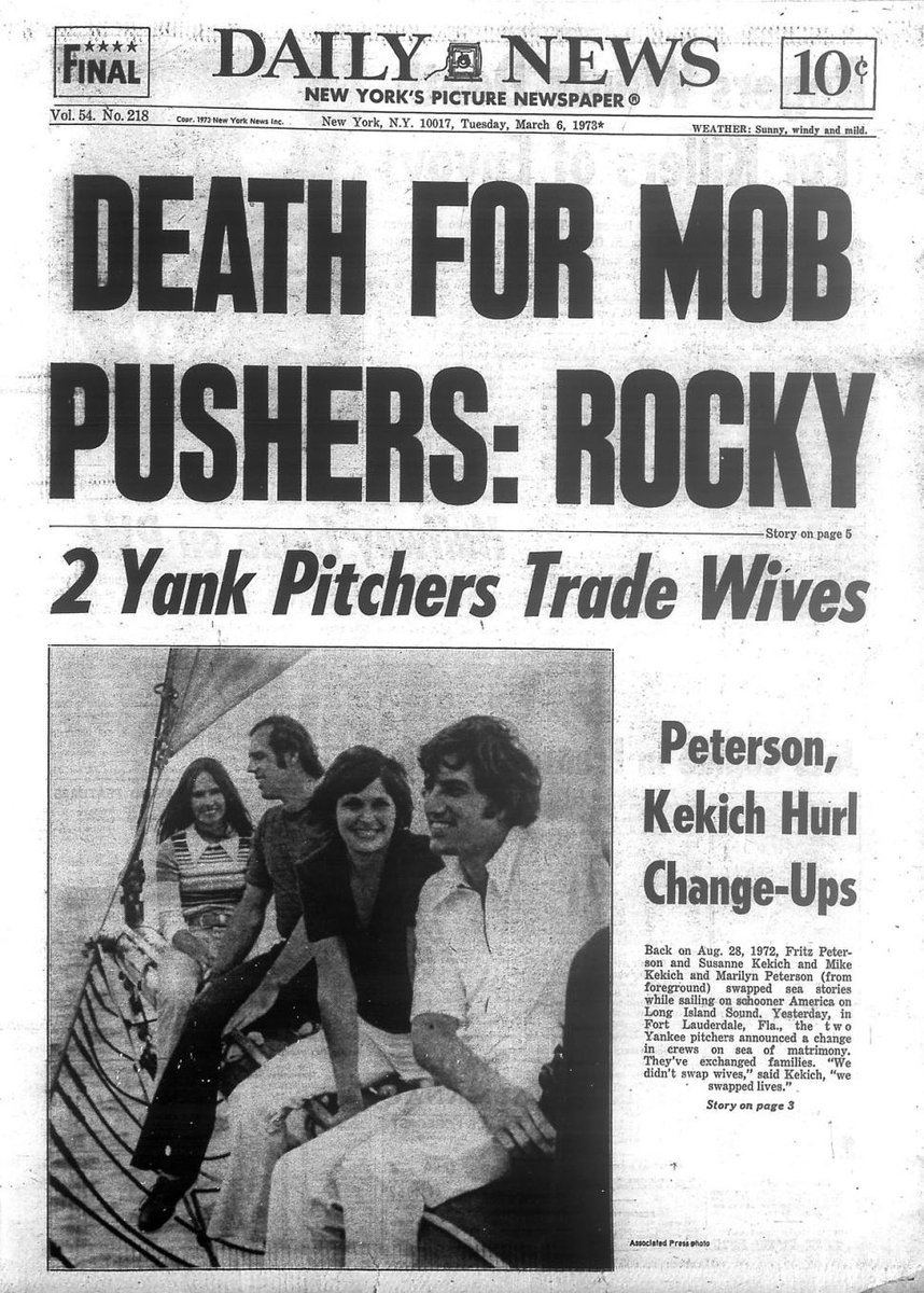 2Day in1973 #NewYorkYankee pitchers #FritzPeterson & #MikeKekich announce they've swapped wives #HappyWifeHappyLife