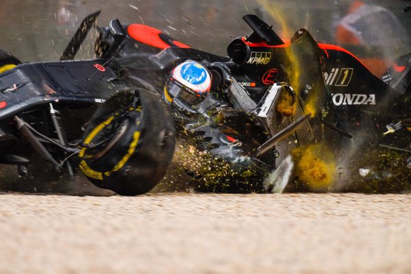 GrandPrixDiary's tweet photo. Well done @McLarenF1. That is one tough car. Glad @alo_oficial unscathed. https://t.co/udSRv5VVBK https://t.co/2MOpfTR3g2