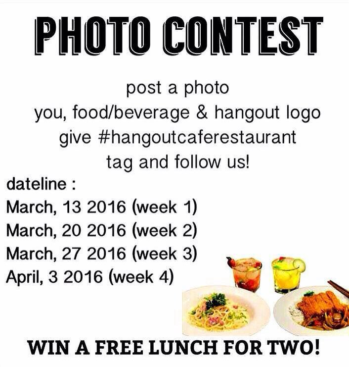 Hangout cafe photo contest, syarat dan ketentuan ada di bawah ini ya jgn lupa hastag #hangoutcaferestaurant