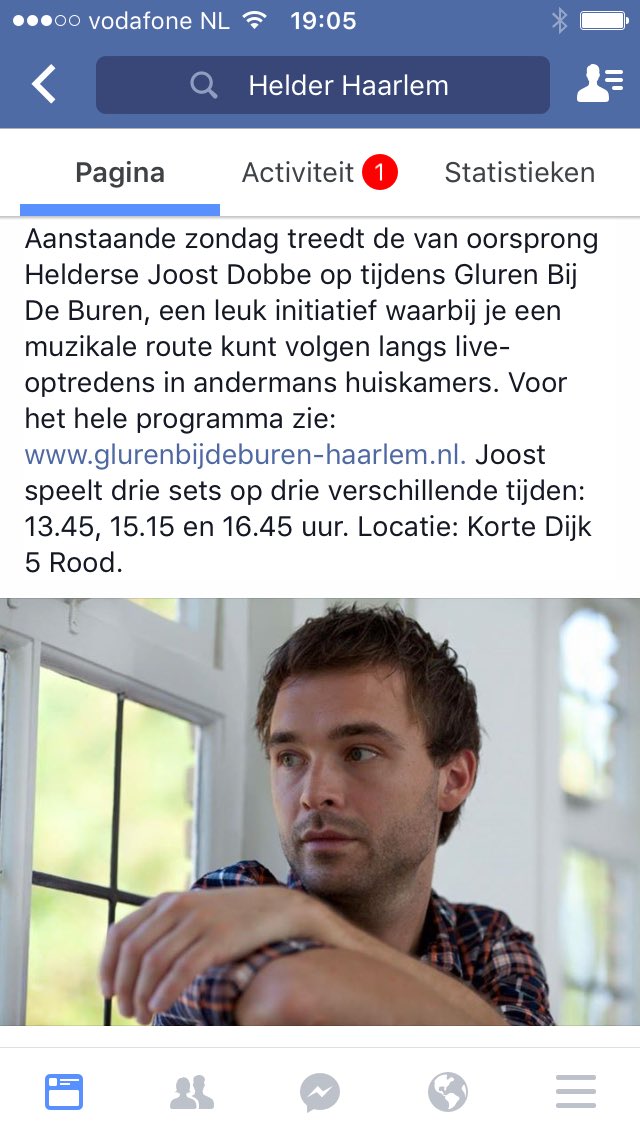 Vandaag vanaf 13.35 uur treed ik op bij #glurenbijdeburen #haarlem. Zie foto hieronder.