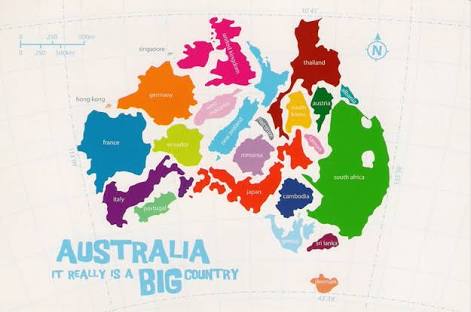 Kattitude3's tweet photo. Just to show how big Oz is. @Angela1303 and I over in/near Perth. @kaybtoo QLD and @SamHeughan Sydney. +comparison. https://t.co/HckWszeYfU