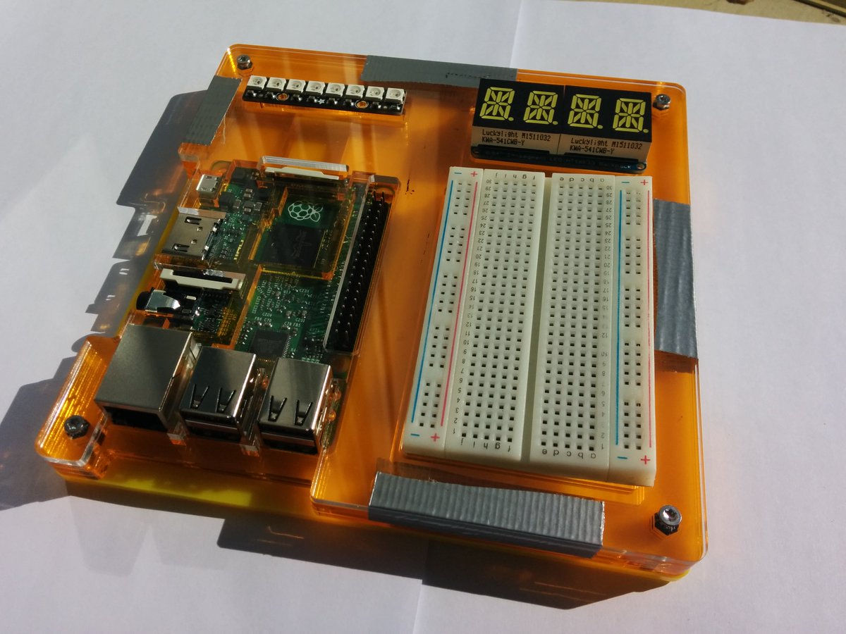 crossbario's tweet photo. First iteration of our upcoming Pi based classroom device for Crossbar.io #IoT workshops https://t.co/66NmNTb0YR