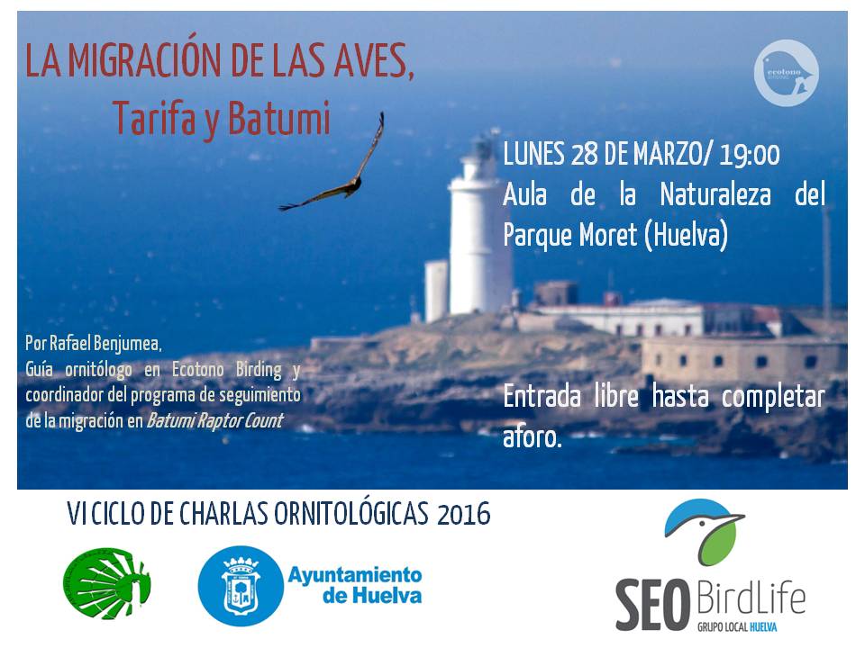 seohuelva's tweet photo. Lunes 28 Charla #ornitológica en el Parque Moret de #Huelva sobre la #Migración de las #Aves #Tarifa #Batumi https://t.co/miwa3Yag0i