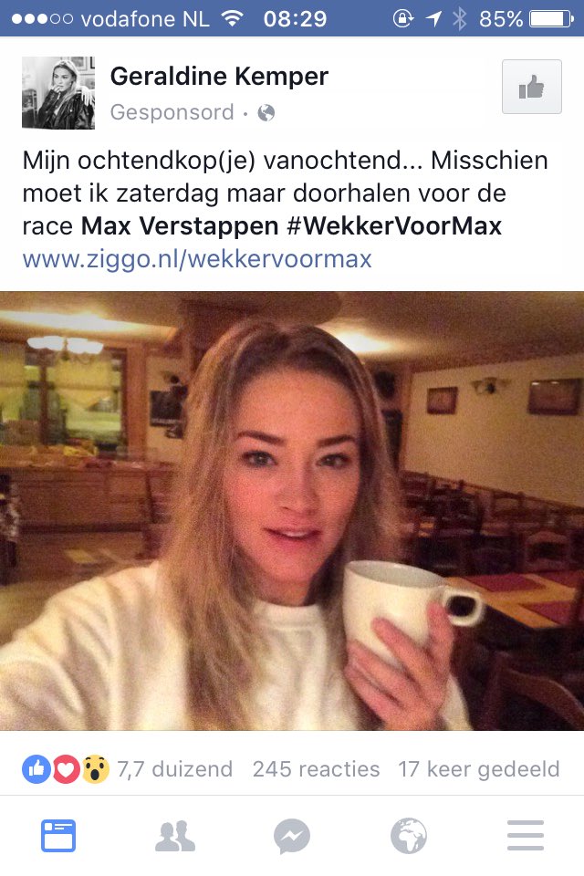 maximumspeednl's tweet photo. Voor @GeraldineKemper zetten we graag de wekker. Voor @Max33Verstappen trouwens ook. https://t.co/35VNac8gD4