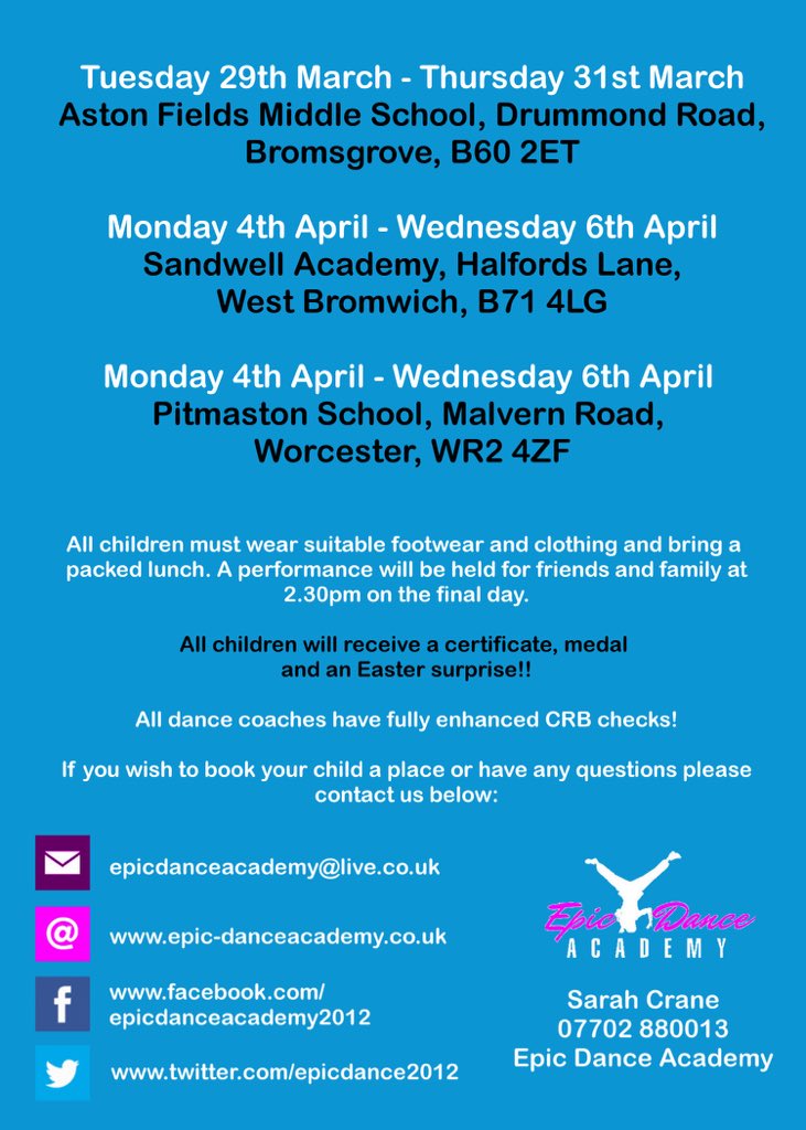 EpicDance2012's tweet photo. Not long until our Easter dance camps!!! #epic #albionfoundation #bromsgrove #sandwell #worcester @WBAFoundation https://t.co/DZiv8aWaQF