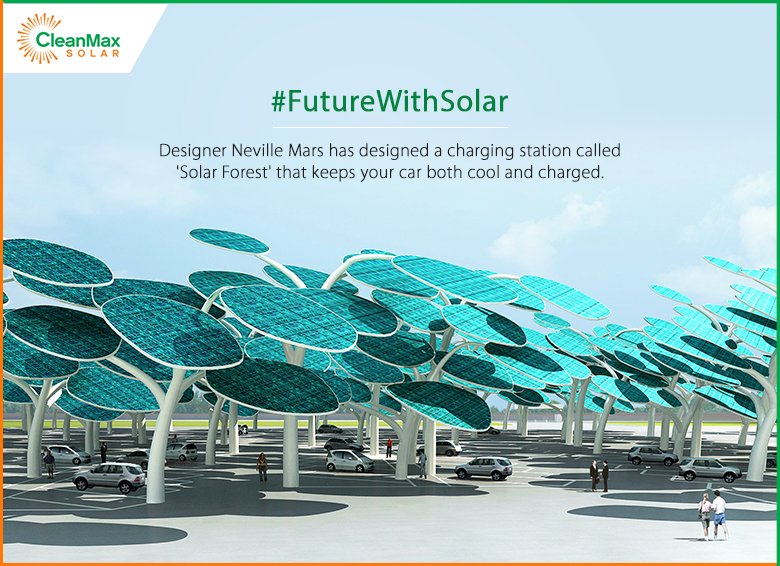 CleanMax_Ofc's tweet image. #FutureWithSolar @nevillemars’ ‘Solar Forest’ is the most innovative way to keep the electric cars charged!