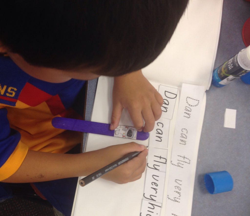 KGold love using their spacemen to help them with fingers spaces in writing!