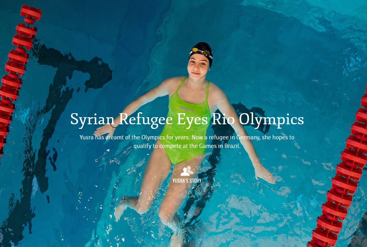 UNHCR_de's tweet photo. Yusra ist Schwimmerin aus #Syrien. Ihr Traum ist Olympia. #rio2016 https://t.co/IFSEjmsGG4 @DOSB https://t.co/8ebFaeslfO