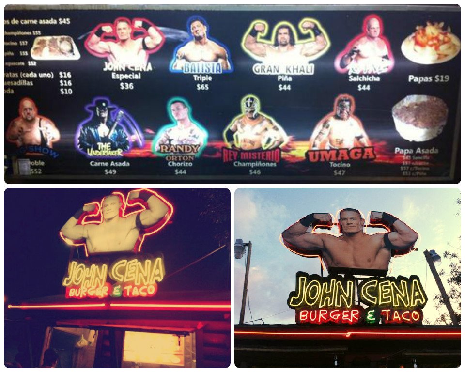 VioSegura's tweet photo. Je suis sûre que cet été, @CAgiusILD ira au Mexique pour goûter les menus du fast-food #JohnCenaBurger&amp;Taco 😍 https://t.co/3MYe1YfzRL