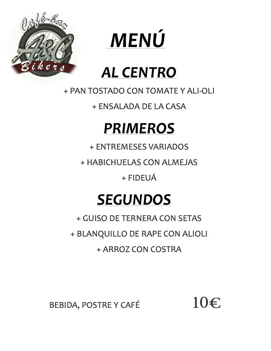 MENÚ DIARIO VIERNES 18 DE MARZO DE 2016 EN <a href="/ACBikers/">A&C Bikers Restaurante - Gastro Bar</a>