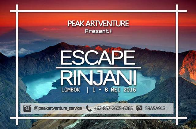 OPEN TRIP "ESCAPE RINJANI" 1-8 MEI 2016
YUK IKUTAN! (harga ramah dan guide yg bersahabat loh)
info? hub cp kami :)