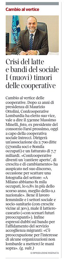 LombardiaConf's tweet photo. #Minelli "Crisi del latte e bandi del sociale I (nuovi) timori delle cooperative" l'articolo su #Corriere #Milano https://t.co/mhcQjsozxv