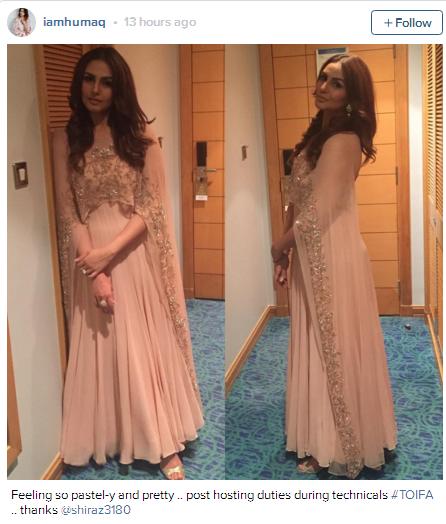 bollywood_spy's tweet photo. Ahem Ahem! Someone's looking pretty in pastel! Check out @humasqureshi at #TOIFA https://t.co/cU8CHlPHZ3