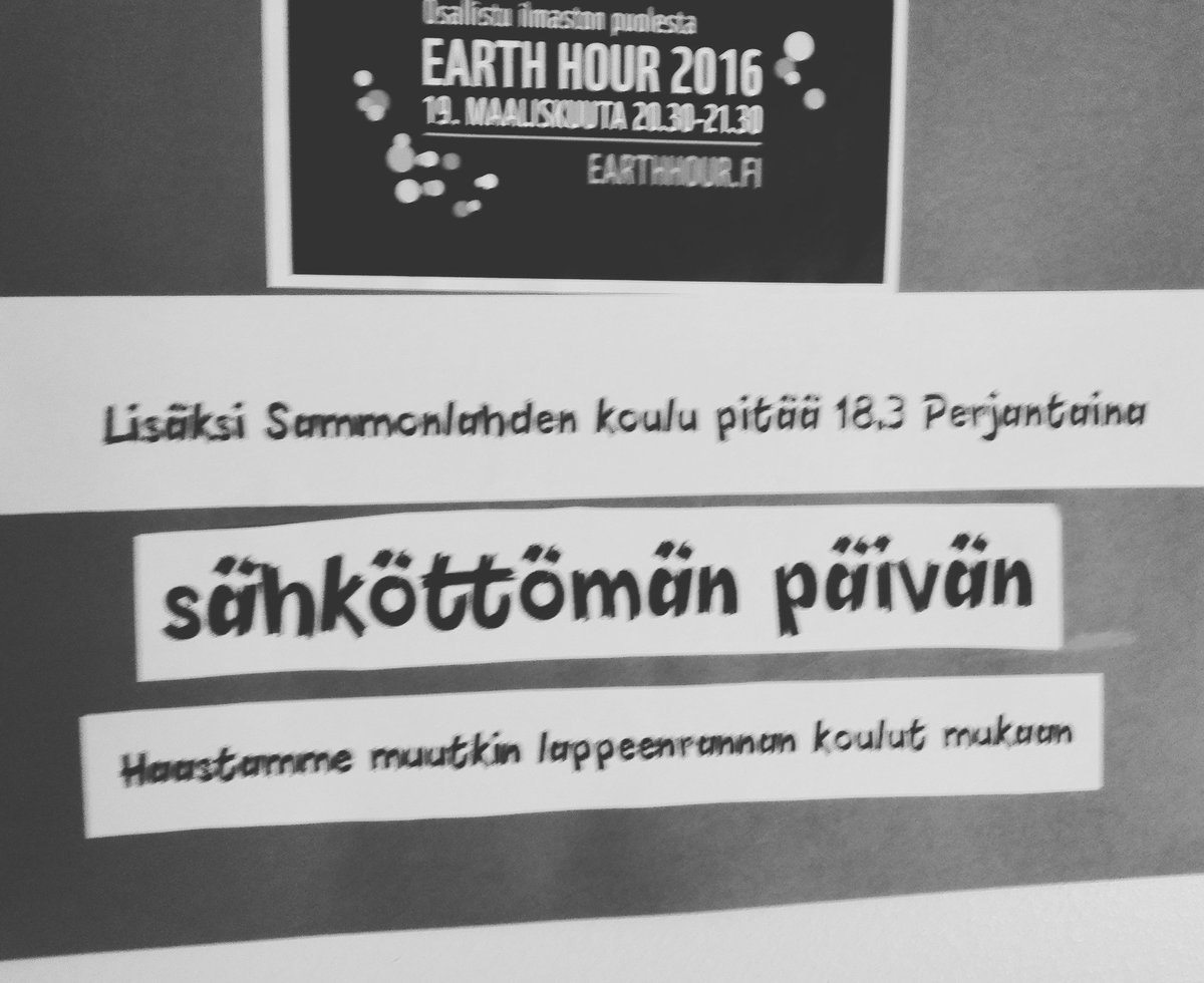 #meijänkoulu viettää tänään sähkötöntä päivää ja osallistuu tällä tavoin #earthour2016 :sta.