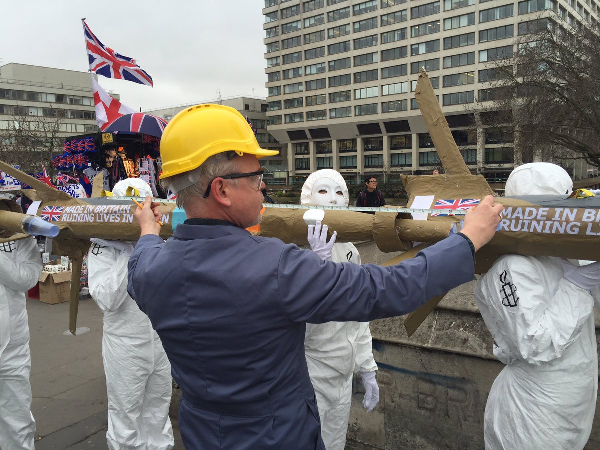 AmnestyUK's tweet image. The UK gov sold weapons worth £2.8bn to Saudi Arabia last year. They must be running low. We're here to re-stock...