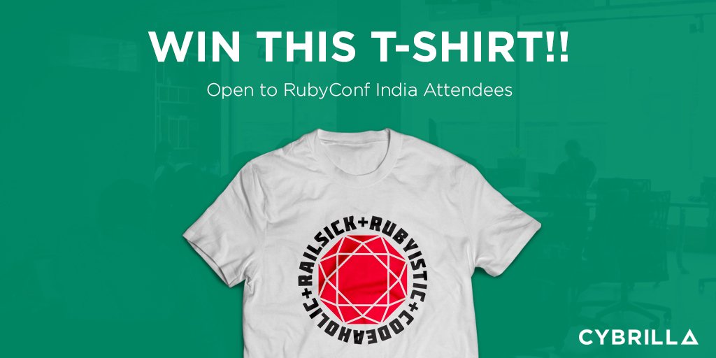 Cybrilla's tweet photo. Celebrate confluence of Ruby experts - Participate in #RubyThing contest at #RubyConfIndia. https://t.co/siHjW357zK https://t.co/HESuri3SOt