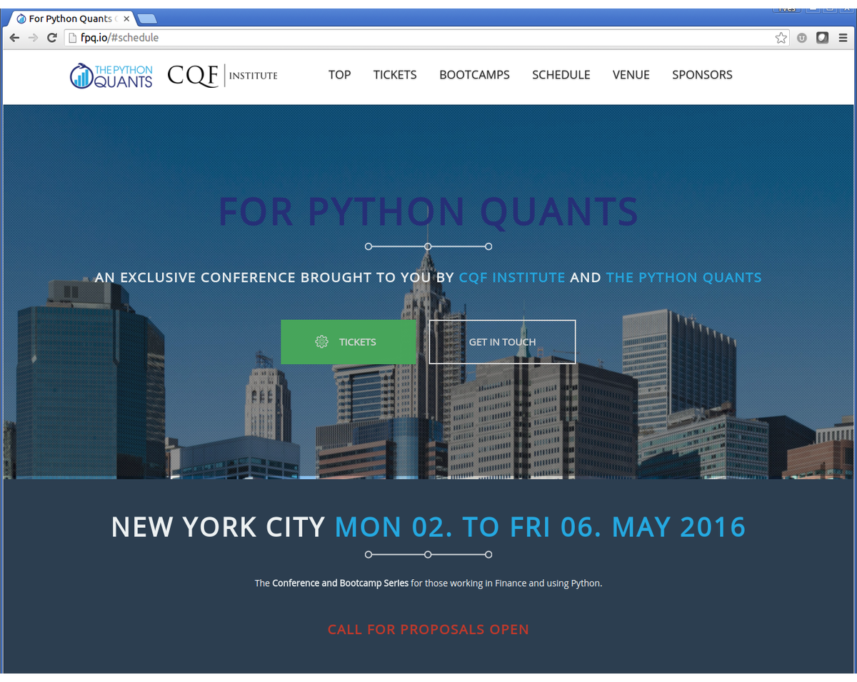 dyjh's tweet image. #PythonQuantsConf May #NewYork | 5 days #Python 4 #Finance | early bird | fpq.io | @CQFInstitute