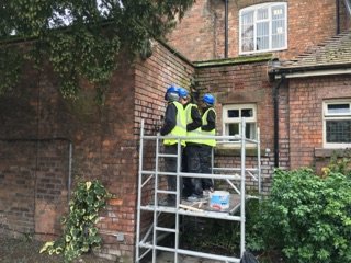RH_Construction's tweet photo. Some of our Bricklayers repointing in the College grounds. Loads of work for us to do #letusatit #realwork https://t.co/35RyfDRzdW