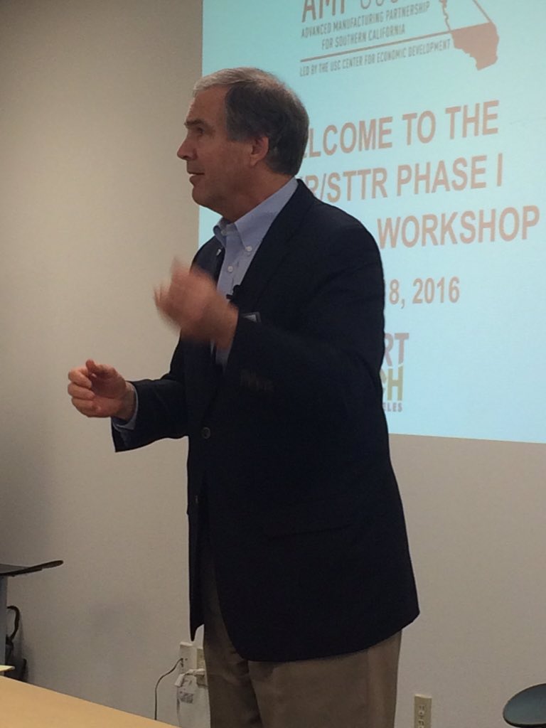 Spyfor's tweet image. @StanTomsic from @porttechla "much more than an incubator and commercialization center" @AMP_SoCal #sbir workshop