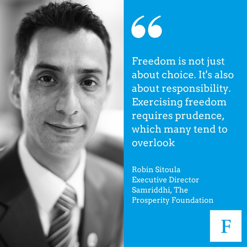 "#Freedom is not just about choice. It's also about responsibility" <a href="/robsitoula/">Robin Sitoula</a> <a href="/SamriddhiTPF/">Samriddhi Foundation</a>