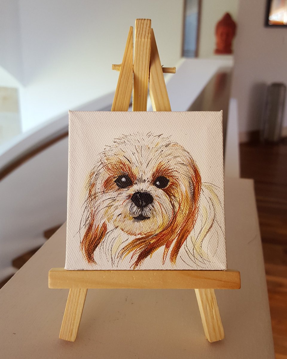 KarenWuffleluv's tweet photo. #minicanvas #wuffleluv #petportait #onyourdesk #penandwatercolor https://t.co/yiLbJ2ISC4
