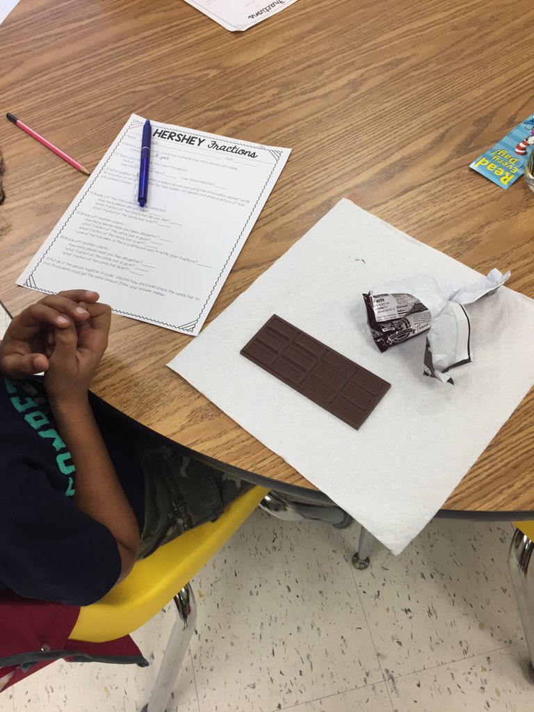 Chaness_Grade3's tweet photo. Fractions with chocolate not one but TWO mornings in a row!#fractionofsets #fractionofwholes @ShakeragElem https://t.co/UXbmIDzas9