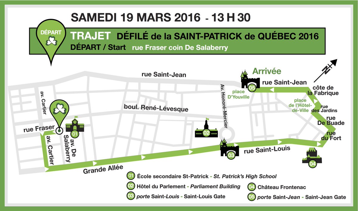 stpatrick_qc's tweet photo. Le Défilé de la Saint-Patrick de Québec aura lieu demain, samedi, 13h 30. N'oubliez pas qu'il y a un nouveau trajet! https://t.co/36rwcCkHb5