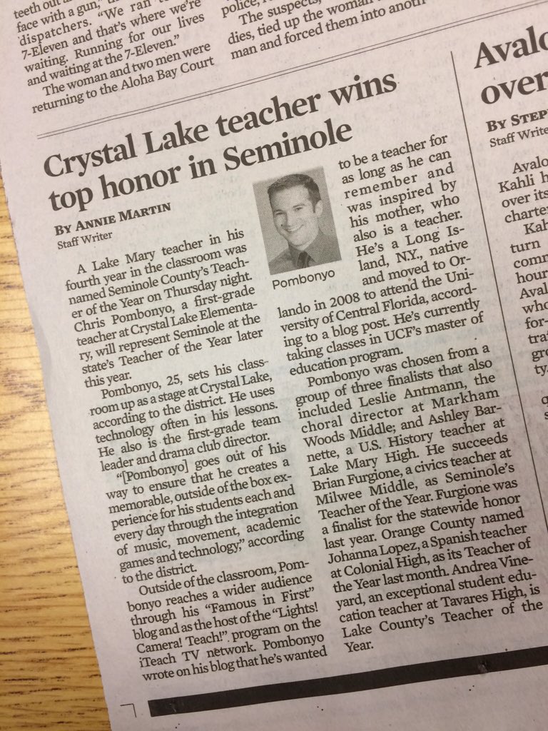 SCPSCommInvolv's tweet photo. Famous in First &amp; in Central Florida! Congrats Chris! #SCPSTOY2017 https://t.co/XWjGFM1d2I