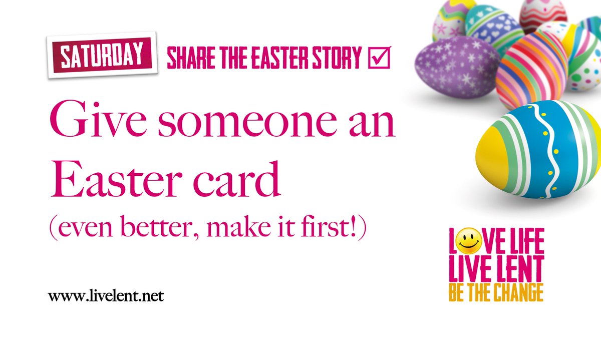 FINAL #LiveLent action!!

Get ready to

SHARE THE EASTER STORY
Give an Easter card 

#EasterJoy