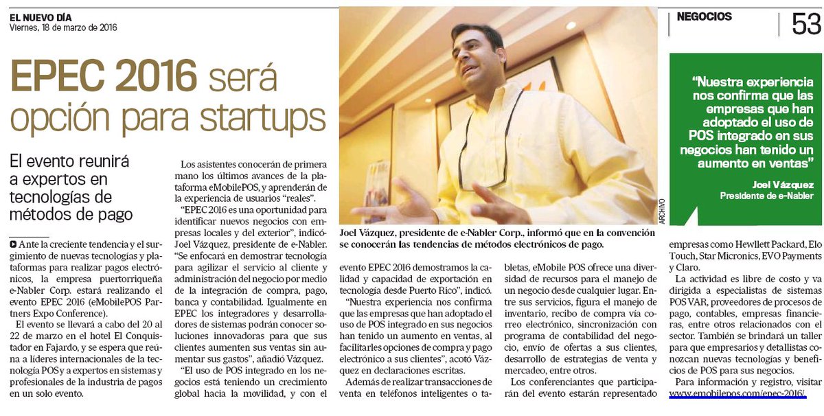 DDECPR's tweet photo. #EPEC2016 una nueva opciรณn para #StartUps. e-Nabler Corp llevarรก acabo este evento. (via .@ElNuevoDia) https://t.co/r1DPe4xnId