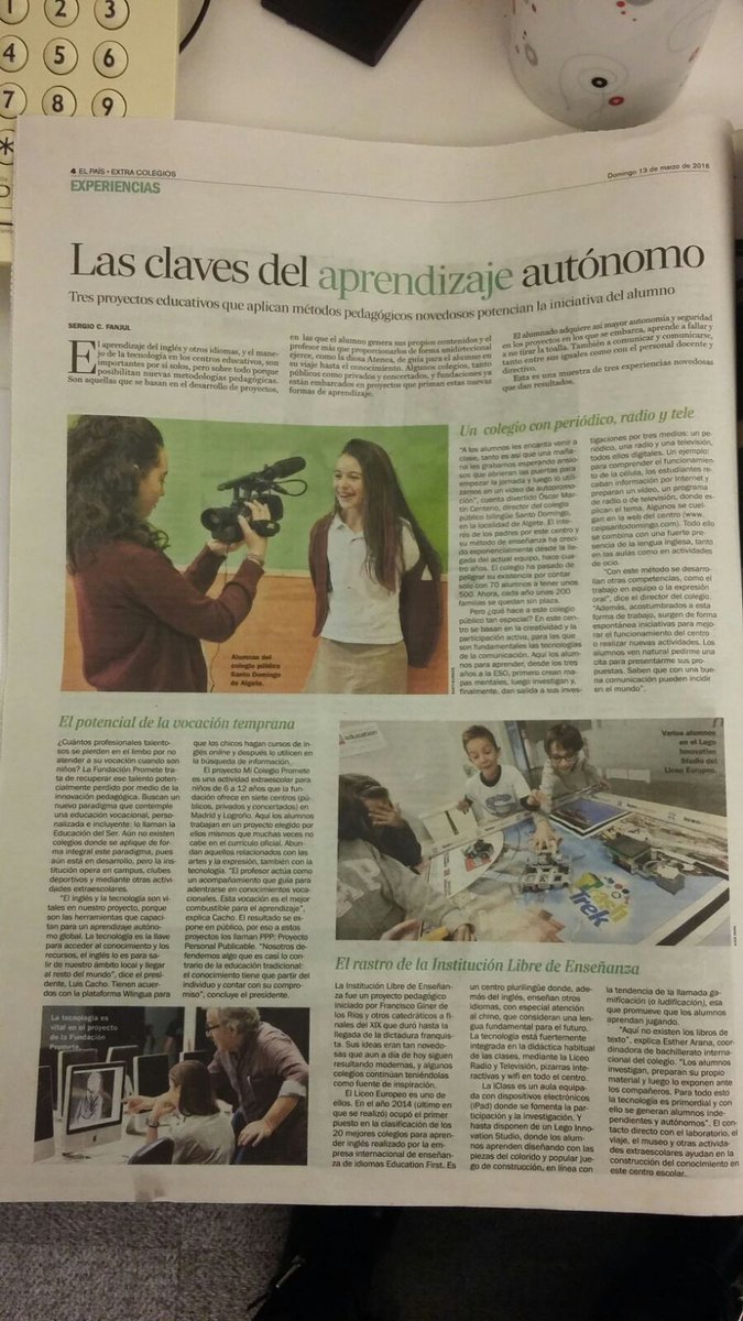 JesusPulido's tweet photo. @cosantodomingo  hoy en el diario El País, en el suplemento de educación. https://t.co/onHwusYVWD